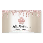 ピンクカップケーキグリッタードリップスペストリーシェフベーカリー金ゴールド マグネット名刺 (正面)
