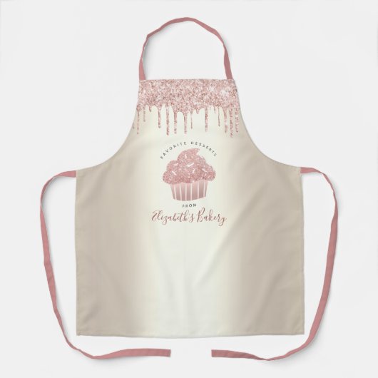ピンクカップケーキグリッタードリップベーカリーパティシシェフ金ゴールド エプロン (正面)