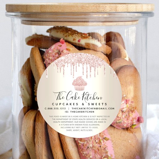 ピンクカップケーキグリッタードリップ金ゴールドベーカリーシェフリーガル ラウンドシール