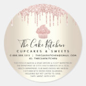 ピンクカップケーキグリッタードリップ金ゴールドベーカリーシェフリーガル ラウンドシール (正面)