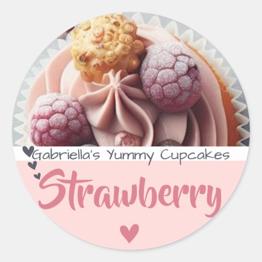 ピンクカップケーキケーキ写真テンプレートベーキングラベル ラウンドシール (正面)