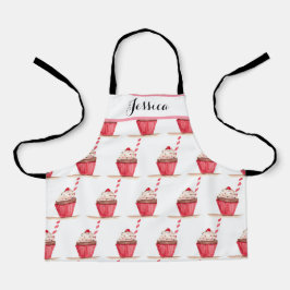 ピンクカップケーキスイーツハンドドローベーキングフードキッズ エプロン