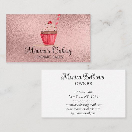 ピンクカップケーキスイートケーキベークズ自家製ベーカリー部 名刺 (正面/裏面)