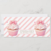 ピンクカップケーキスイートトリート子供の誕生日招待状 招待状 (裏面)