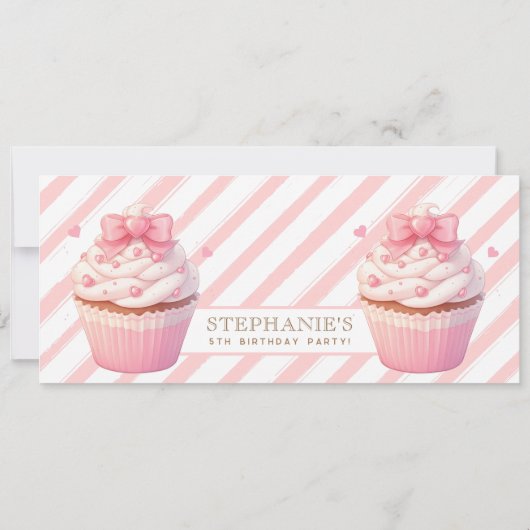 ピンクカップケーキスイートトリート子供の誕生日招待状 招待状 (裏面)