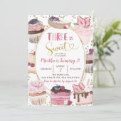 ピンクカップケーキスウィート3rd誕生日招待状 招待状 (スタンド正面)