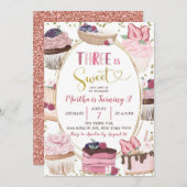 ピンクカップケーキスウィート3rd誕生日招待状 招待状 (正面/裏面)