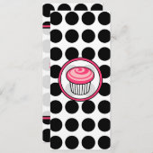 ピンクカップケーキスキンニー招待状ブラック水玉模様 招待状 (正面/裏面)