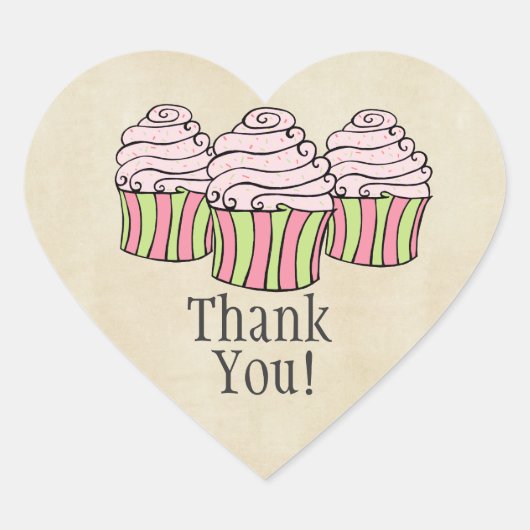 ピンクカップケーキハートありがとうラベルシール ハートシール (正面)