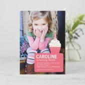 ピンクカップケーキフォトファースト誕生日招待状 招待状 (スタンド正面)