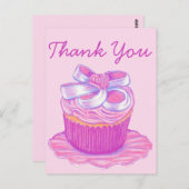 ピンクカップケーキプレートサンキューはがき ポストカード (正面/裏面)