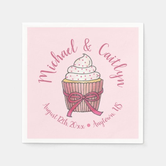 ピンクカップケーキボウフラッ結婚クズブライダルシャワー スタンダードカクテルナプキン (正面)