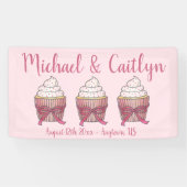 ピンクカップケーキボウフラッ結婚クズブライダルシャワー 横断幕 (横)