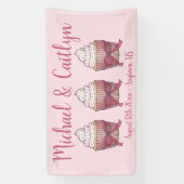 ピンクカップケーキボウフラッ結婚クズブライダルシャワー 横断幕 (縦)