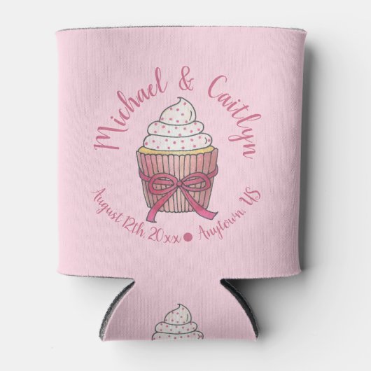 ピンクカップケーキボウフラッ結婚クズブライダルシャワー 缶クーラー (正面)
