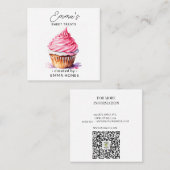 ピンクカップケーキモダンウオーターカラーベーカリー スクエア名刺 (正面/裏面)
