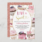 ピンクカップケーキラブズスウィートブライダルシャワー 招待状 (正面/裏面)