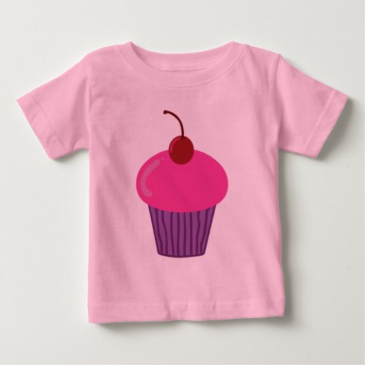 ピンクカップケーキ乳児Tシャツ ベビーTシャツ (正面)