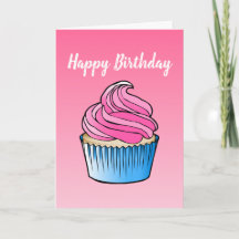ピンクカップケーキ折り返し挨拶誕生日カード