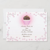ピンクカップケーキ紙吹雪バースデーパーティ招待状 招待状 (裏面)