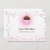 ピンクカップケーキ紙吹雪誕生日パーティーイベントフライヤー インビテーションポストカード (正面/裏面)