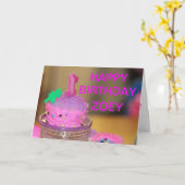 ピンクカップケーキ誕生日カード(1歳) カード (黄色い花)