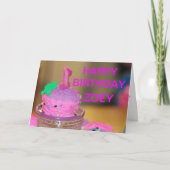 ピンクカップケーキ誕生日カード(1歳) カード (正面)