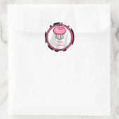 ピンクカップケーキ誕生日シール – ブラックゼブラプリント ラウンドシール (バッグ)