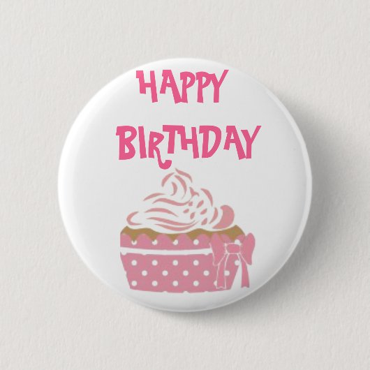 ピンクカップケーキ誕生日バッジ 缶バッジ (正面)