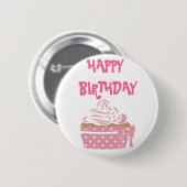 ピンクカップケーキ誕生日バッジ 缶バッジ (正面&裏面)