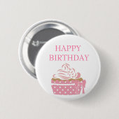 ピンクカップケーキ誕生日バッジ 缶バッジ (正面&裏面)