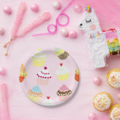 ピンクカップケーキ誕生日パーティー ペーパープレート (パーティー)