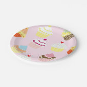 ピンクカップケーキ誕生日パーティー ペーパープレート (アングル)