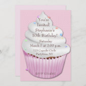 ピンクカップケーキ誕生日招待状 招待状 (正面/裏面)