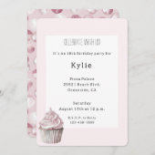 ピンクカップケーキ誕生日 招待状 (正面/裏面)