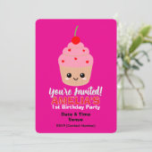 ピンクカップケーキ1st誕生日招待状カード 招待状 (スタンド正面)