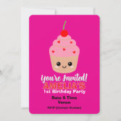 ピンクカップケーキ1st誕生日招待状カード 招待状 (正面)