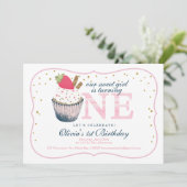 ピンクカップケーキ1st誕生日招待状 – スイートガール 招待状 (スタンド正面)