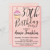 ピンクカップケーキ30th誕生日パーティー 招待状 (正面/裏面)