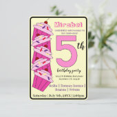 ピンクカップケーキ5thバースデーパーティーキッズ 招待状 (スタンド正面)