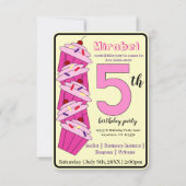 ピンクカップケーキ5thバースデーパーティーキッズ 招待状 (正面)