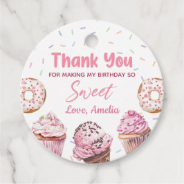 ピンクカップケーキ&ドーナツ誕生日メッセージカード フェイバータグ