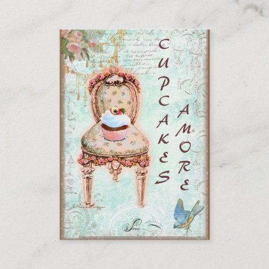 ピンクカップケーキ&バラ名刺 名刺 (正面)