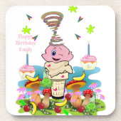 ピンクカップケーキ バースデー コースター (正面)