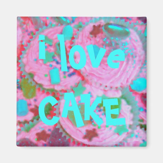 ピンクカップケーキ「私はケーキが大好き」冷蔵庫用マグネット マグネット (正面)