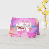 ピンクカップケーズスウィート16パーソナライズされた誕生日カード カード (黄色い花)