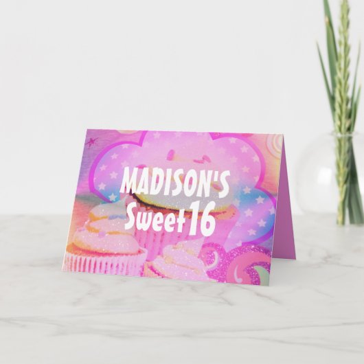 ピンクカップケーズスウィート16パーソナライズされた誕生日カード カード (正面)