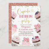 ピンクカップケ飾ーキのパーティー誕生日招待状 招待状 (正面/裏面)