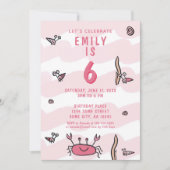 ピンクカニシーアニマルズガール誕生日招待状 招待状 (正面)