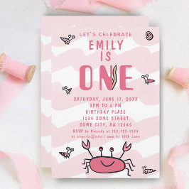 ピンクカニシーアニマルズガール1st誕生日招待状 招待状